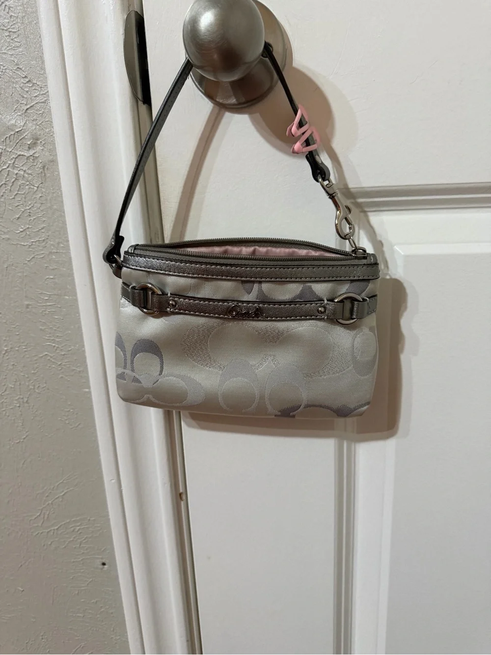 Coach Silver and Gray Signature Wristlet
